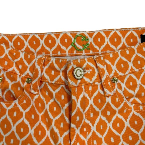 C Wonder Orange Geometric Pattern Skinny Crop Jean Womens 28 - Picture 4 of 9